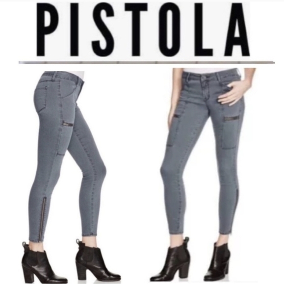 Pistola Anthropologie Topanga Cargo Zipper Moto Skinny Jeans Gray Crop. Size 30 - Picture 3 of 8